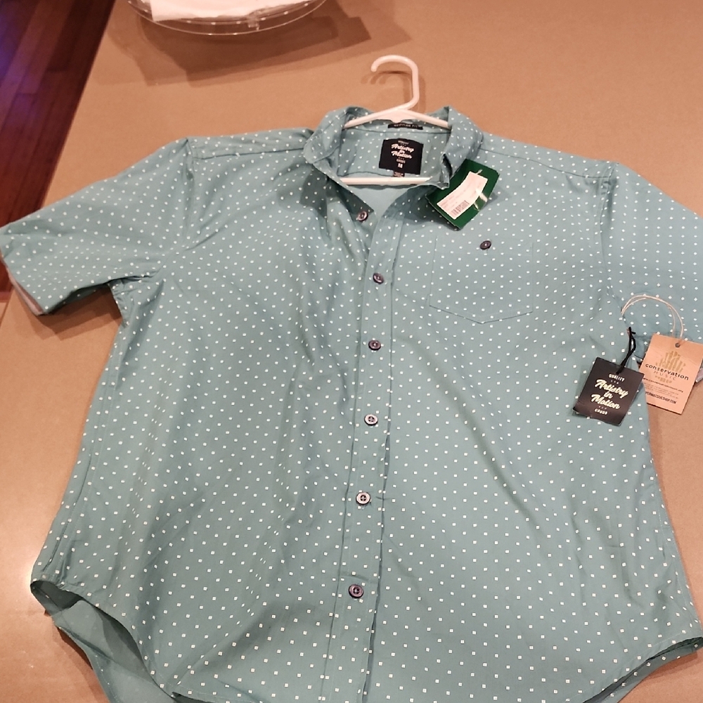 Teal Polka Dot Casual Button Down Shirt